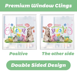 Double-sided Easter window clings with bunny and floral patterns and German greeting