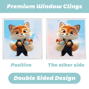 Double-sided Easter window sticker featuring a cute cartoon fox with colorful eggs
