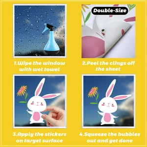 Detailed four-step guide for applying double-sided bunny window stickers on glass surfaces