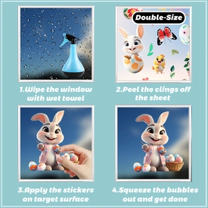 Easter bunny and egg static window stickers set with double-sided printing and installation steps