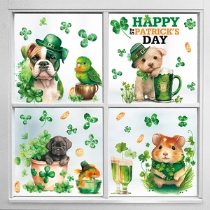 Adesivi per finestre San Patrizio con animali ad acquerello e decorazioni di trifoglio