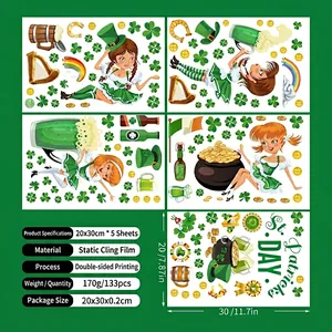 Detail of 133pcs St. Patrick's Day window clings set with double-sided Irish motifs
