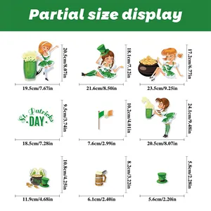 Detailed size chart for St. Patrick's Day window stickers in cm and inch measurements