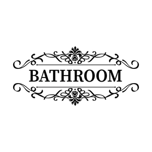 Self-adhesive PVC bathroom door decal with elegant vintage scroll patterns and text
