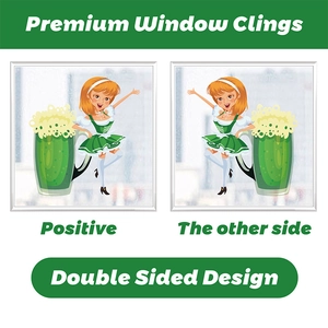 St. Patrick's Day window clings showing the double-sided Irish girl and beer design