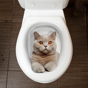 3D British Shorthair cat sticker for bathroom toilet cover with realistic fur texture