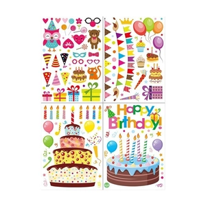 Birthday window static stickers set with colorful cake balloons and cute party animals