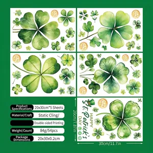 Saint Patrick's Day shamrock window clings set with double-sided watercolor design
