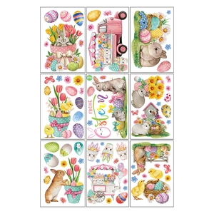 9 sheets of colorful Easter egg and bunny window static stickers for home decoration