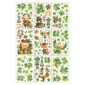 9-sheet St. Patrick's Day window clings with green clovers and cute animals