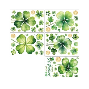 5-sheet set of Saint Patrick's Day window decals with clovers and gold coins