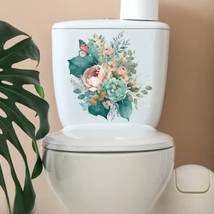 Floral butterfly toilet decal showing applied dimensions 27cm x 27.4cm for home decor