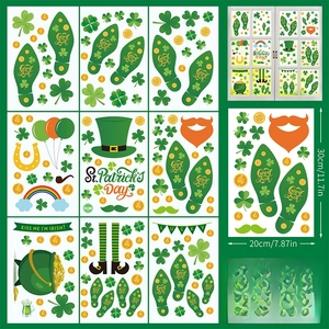 Detail of 9-sheet St. Patrick's Day window stickers with shamrocks and lucky footprints