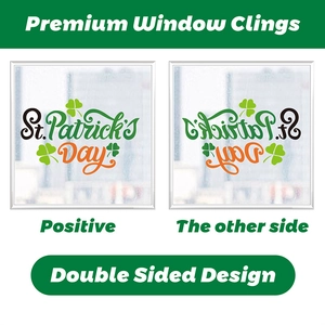 Double-sided St. Patrick's Day window stickers with green shamrocks and festive lettering