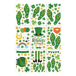 St. Patrick's Day clover and shamrock footprint floor decals with lucky green hat designs