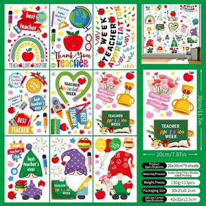 Teacher Appreciation Week window decals with 9 designs including rainbow and apple motifs
