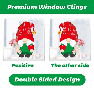Double-sided Teachers Day gnome window cling with ABC hat, apple and carnations