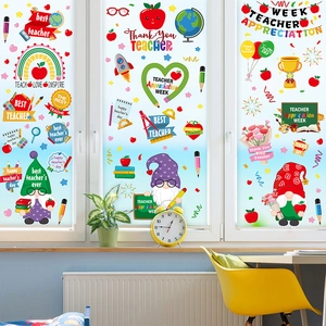 Teacher Appreciation Week Window Clings Static PVC Stickers Gnomes Apple Heart Rainbow Classroom Glass Decoration