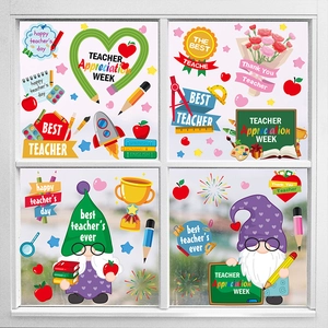 Teacher Appreciation Week window clings with colorful pencil heart and apple designs