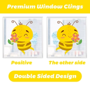 Double-sided window clings with cute honey bee and flower design for spring decoration