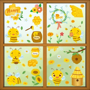 Spring honey bee and floral static window clings for decorative glass window displays