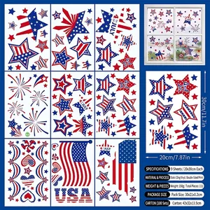 Detail view of 9 sheets with 111pcs US Independence Day window clings and star patterns