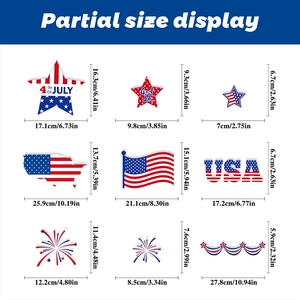 Detailed size specifications for 4th of July Independence Day themed window stickers