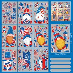 Detail view of 9 sheets of American Independence Day static window clings with 87 pieces