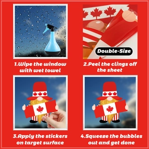 Step-by-step guide for double-sided Canada Day gnome and maple leaf static window clings