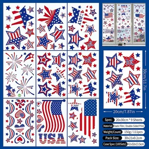 Detailed sheet layout of 4th of July window clings with flags and fireworks patterns