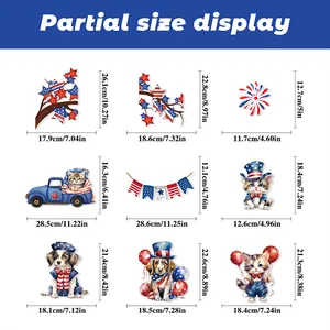 Size chart detail for July 4th pet window clings showing 9 assorted PVC static stickers