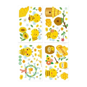 Spring honey bee and floral static window clings set for bedroom and shop glass decor