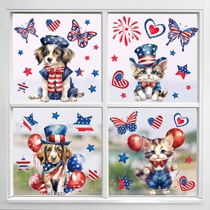 Stickers de fenêtre patriotiques du 4 juillet avec animaux et drapeaux pour vitres