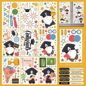 Close-up of 9-sheet graduation gnome static window clings with double-sided printing