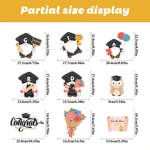 Detailed size specifications for graduation gnome window clings and party wall decals