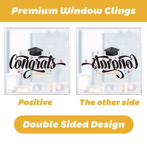 Double-sided graduation window cling featuring Congrats Graduates text and star motifs