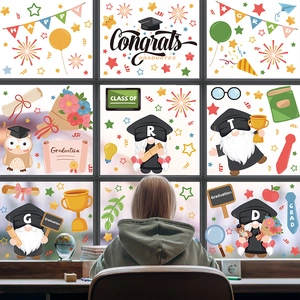 Colorful Graduation Gnomes static window clings for 2026 graduates home wall decor