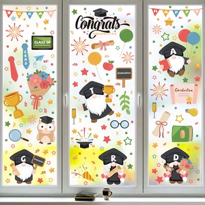 Graduation Window Clings Static PVC Double Sided Gnome Owl Balloon Decor Party Supplies Congrats Graduates