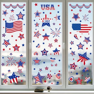 Independence Day window clings with stars and stripes for July 4th home glass decoration