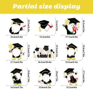 Detailed size chart for graduation gnome window clings with various pattern dimensions