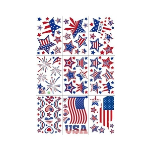 9 sheets of Independence Day window clings with USA flag stars and fireworks designs