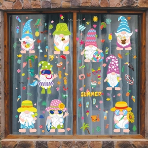 Colorful Summer Gnome window clings set with Hawaiian theme stickers for glass windows
