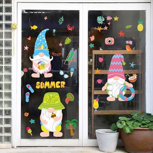 Hawaii summer gnome window clings set with beach ball, ice cream and palm leaf motifs