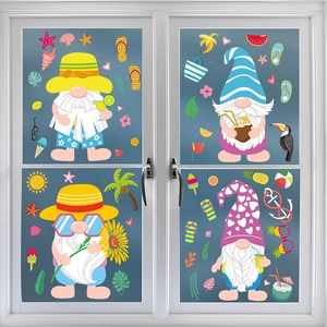 Summer Window Clings Static PVC Double Sided Cartoon Gnomes Ocean Lemon Beach Glass Decoration Waterproof Home Decor