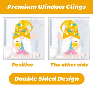 Double sided summer gnome window cling with pineapple drink and vibrant tropical design