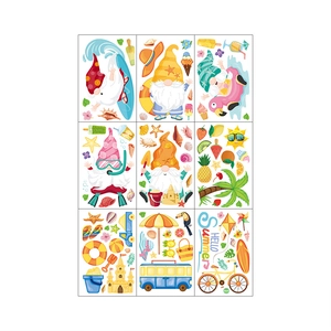 Détail de 9 stickers de fenêtre gnomes d'été avec illustrations de plage Hello Summer
