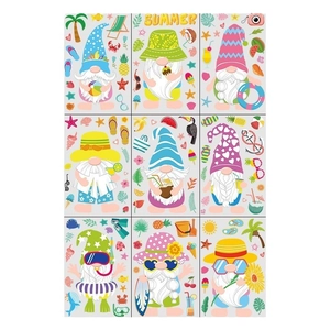 Set of 9 colorful Hawaii summer gnome window stickers with beach sun surf elements