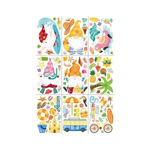 Stickers de fenêtre gnomes d'été Hawaï avec planches de surf et fruits tropicaux