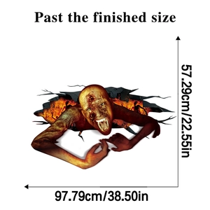 Detailed view of 3D zombie wall sticker dimensions and realistic cracked fire pattern