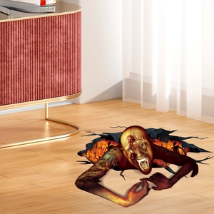 3D Halloween zombie floor sticker with realistic crack and flame effect for party decor